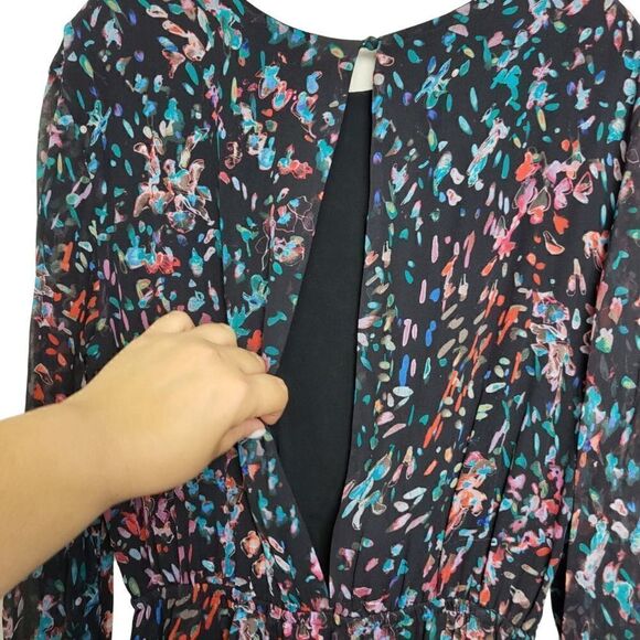 Iro Floral Asymmetrical Hem Long Sleeves Black Dress Size 38/Medium - Picture 10 of 12